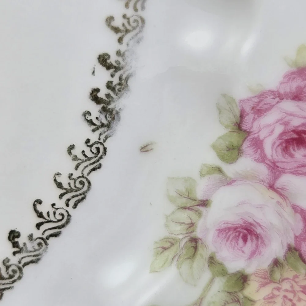 Set Of 5 Three Crown China Germany Floral Rose Salad / Dessert Plates Gold Gilt